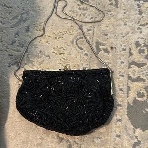 Magid Black and Gold Beaded Clutch